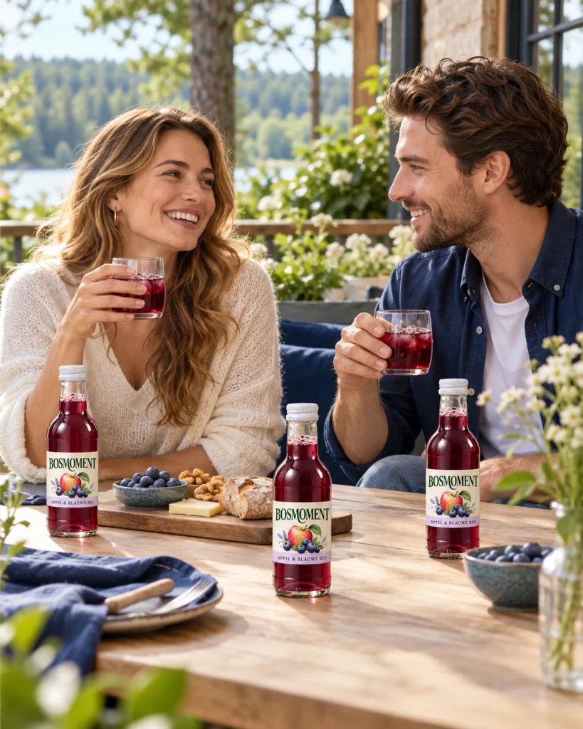Jus de pomme-myrtille 25 cl avec étiquette personnalisée